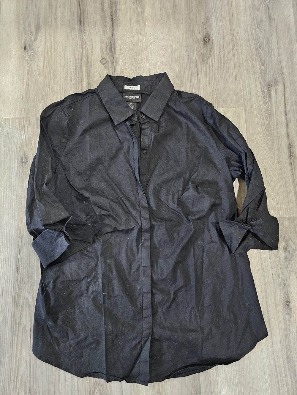 Liz Claiborne Black Stretch Button Down Top - Picture 4 of 6